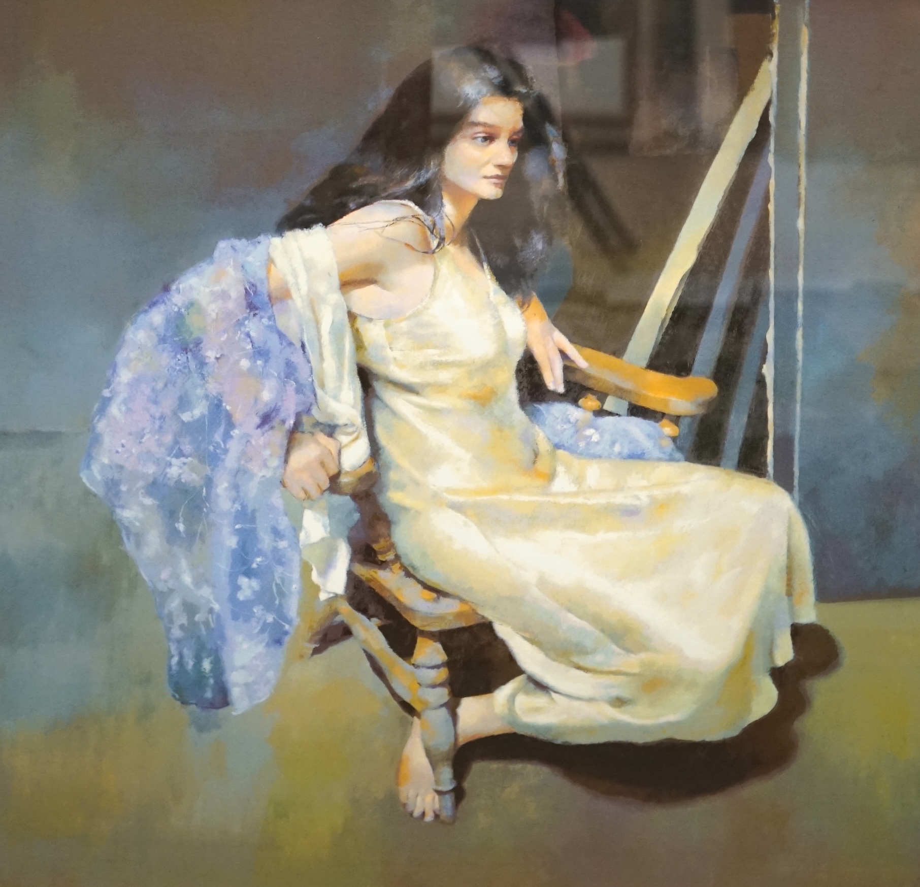 Robert Lenkiewicz (1941-2002), silkscreen, 'Ester seated by R.O. Lenkiewicz', signed in pencil and titled along with the name of the artist Ester Dallaunay, 11/475, 60 x 60cm. Condition - good, has slipped slightly in th